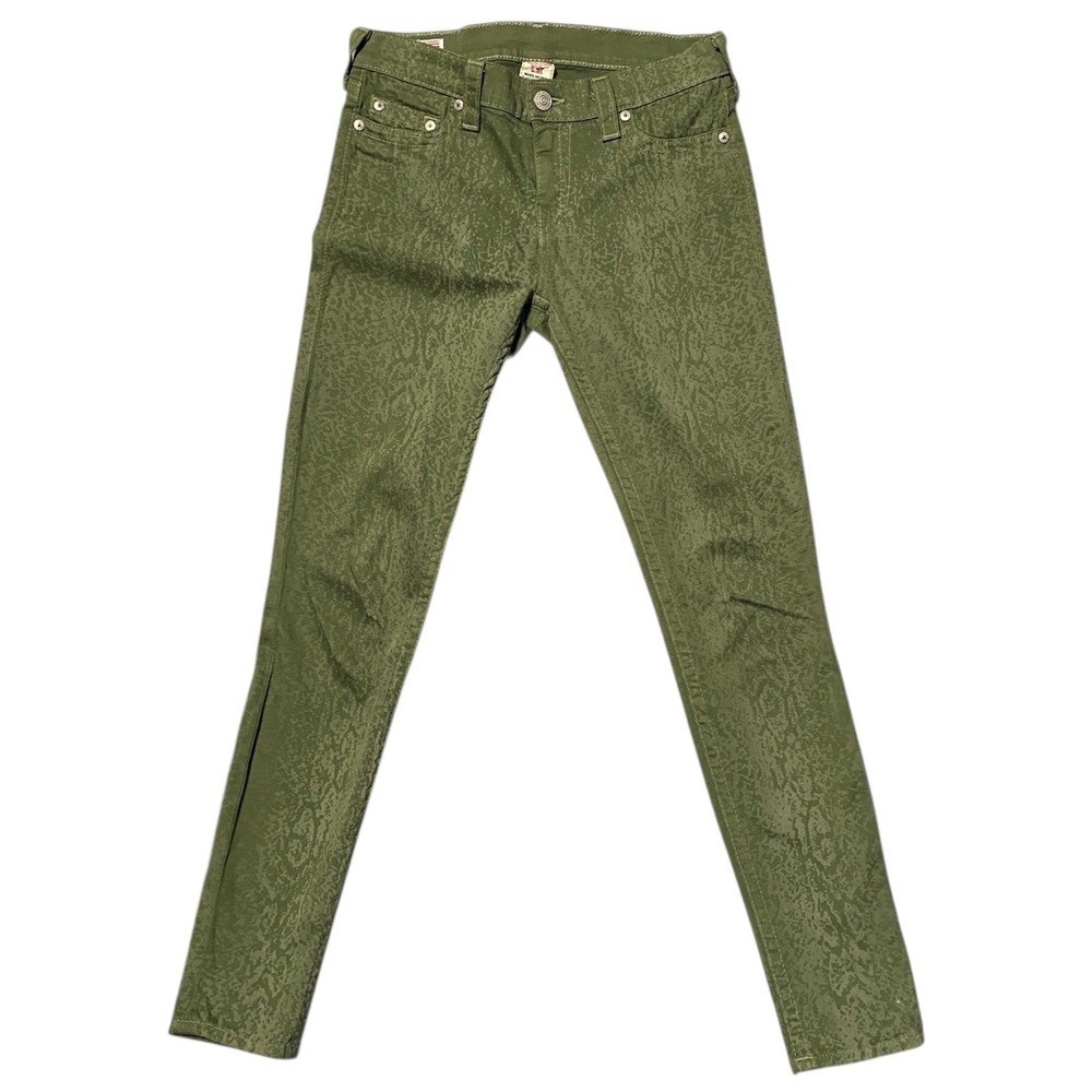 True Religion Women Green Snake Print Skinny Jeans Size 29